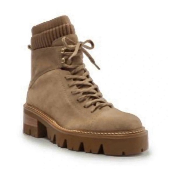 Arezzo Madelyn Suede Leather Lug Sole Ankle Lace-Up Boot Casual Tan NWT Size 7.5 - Picture 11 of 13